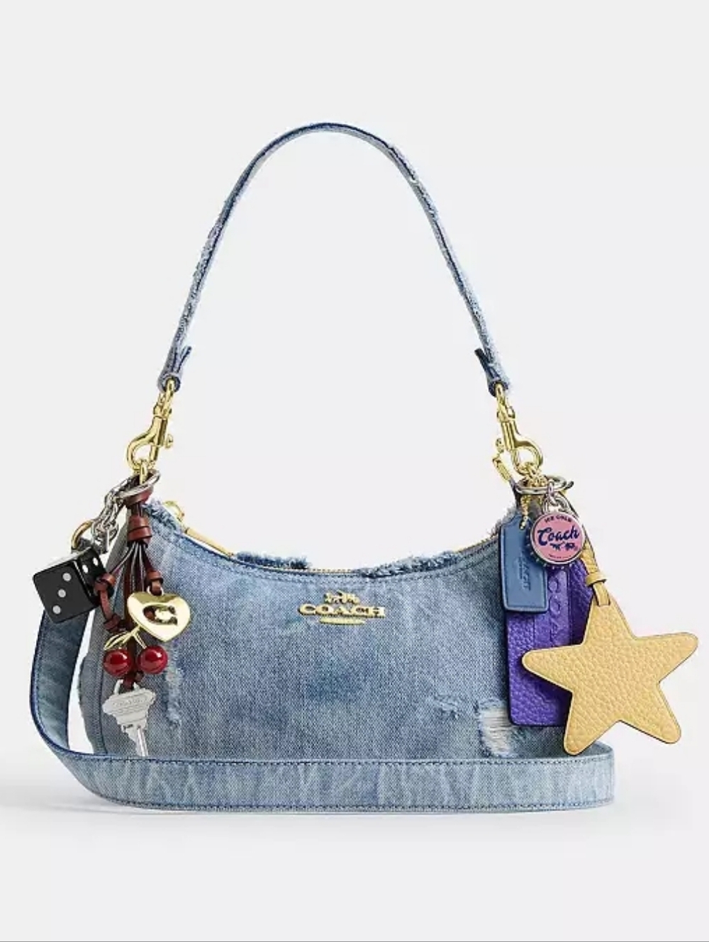 *NWT* COACH Teri Shoulder Bag In Loved Denim With Charms
